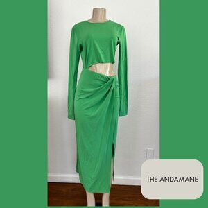 THE ANDAMANE | Green Asymmetric Cut-Out Dress